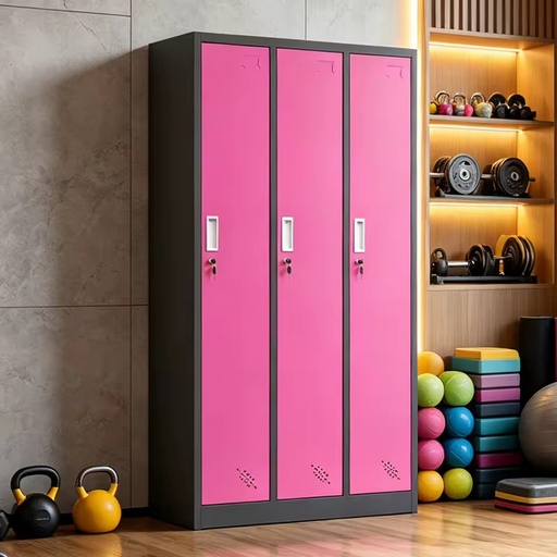 3 Door Metal Storage Locker & Vent Holes, Dark Grey Frame Steel Changing Cabinet for Gym Spa Beauty Salon Dormitory