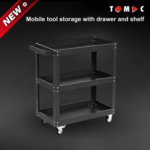 Light Duty Rolling Garage Cabinet 3 Shelf Tool Cart Compact Steel Utility Trolley with Wheels