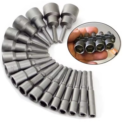 9/14Pcs 5-12mm Hex Socket Screw Sleeve Nozzles 1/4in Hex Nut Driver Drill Adapter Screwdriver Set OEM Industrial Grade Natural