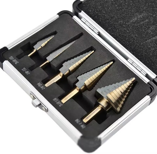 Aluminum Case Packing 5pcs Hss Cobalt Titanium Multiple Hole 50 Sizes Stepped Drill Bits Set