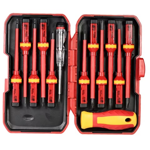 VDE Insulated 13/Pcs Screwdriver Set 1000V Slotted Phillips Bits Kit Electricians Tester Pen DIY Grade Steel Hand Tools