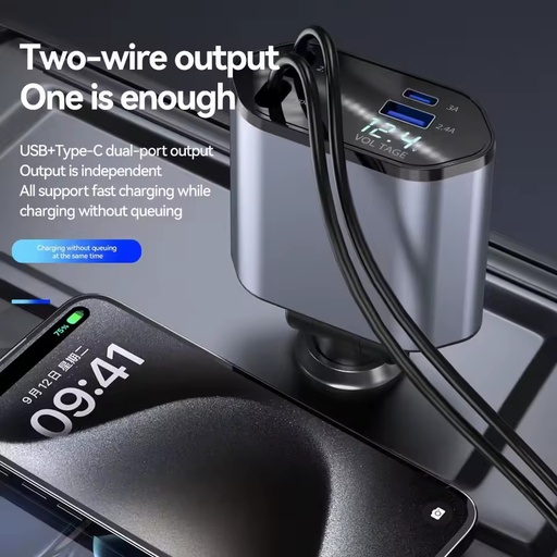 Universal High Speed Multi-Device Car Charger Adapter with Touch Switch Multi-Port USB Type C Voltage Monitor for Travel