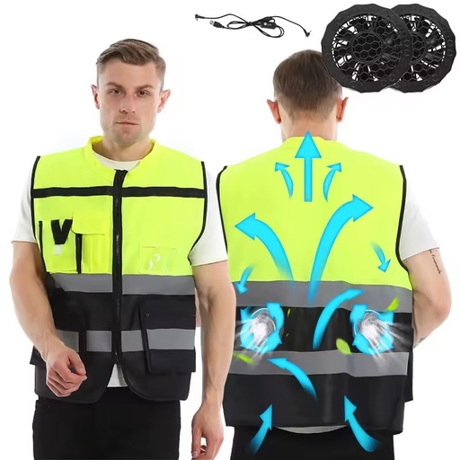 Summer Fashion Accessories USB Air Conditioning Nylon Cooling Jacket with Reflective Two Small Sunscreen Fans