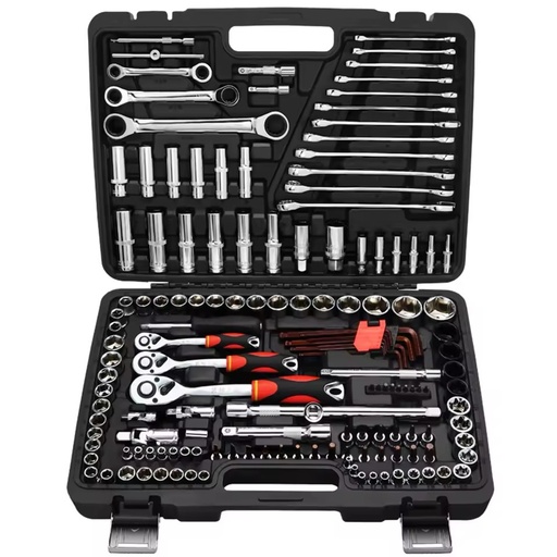 Carbon Steel Spanner Tools Set Auto Repair Tool Kit Including Hex Wrench Socket Wrench Hard Case for Car Mechanics Maintenance