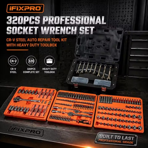 320-Piece Professional Mechanic Tool Set 1/4" 3/8" 1/2" Drive Socket Wrench Set with 3-Drawer Storage Case OEM