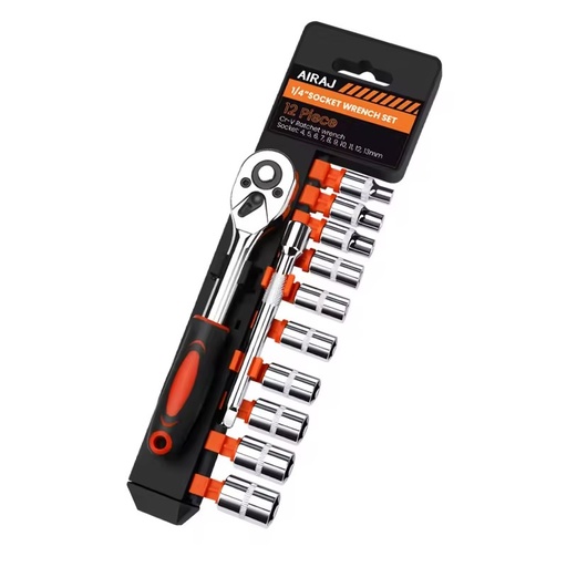 1/4-Inch Industrial Grade Stainless Steel Metric Socket Wrench Ratchet Set 12 Pieces (4-13mm) OEM Cr-V Handle