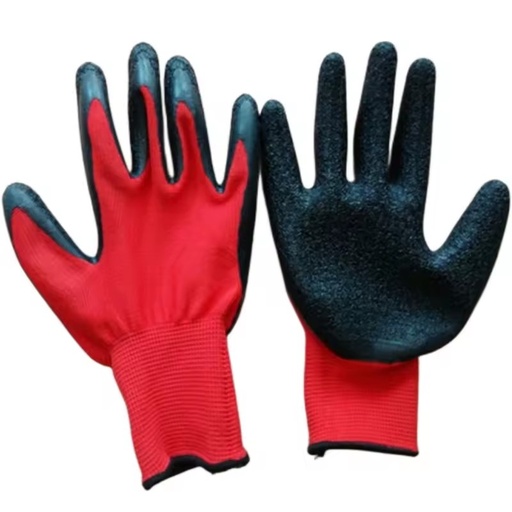 Comfortable Nylon Safety Gloves Latex Coating Red Rubber 3mil Thick 24CM Length Anti-Slip Durable for Industrial