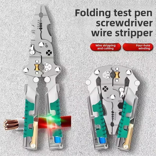 Folding Voltage Tester Screwdriver Wire Stripper Cable Divider Winding Tool Crimping Pliers High-Carbon Steel Folding