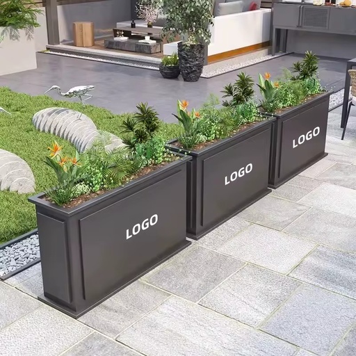 High Quality Decorative Metal Outdoor Planter Box Custom Size Logo Rectangular Garden Plant Container for Patio Courtyard