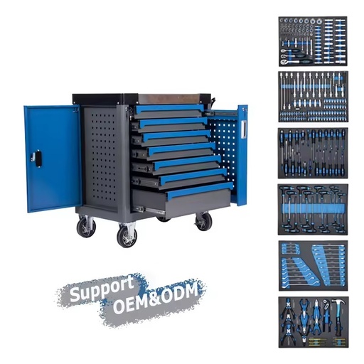 Haoda 7 Drawers Workshop Storage 258 Pcs Tool Sets Box Tool Chest Workshop Trolley Heavy Duty Tool Cabinet