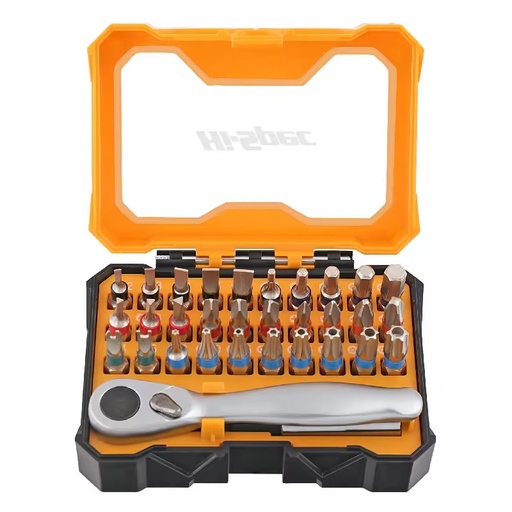 32pc 1/4 Hex Shank Metric Driver Screwdriver Bit Set Including Mini Ratcheting Wrench Security Torx Bits Compact Case Steel OEM