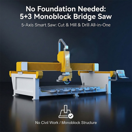Electric Automatic 5+3 Axis Rock Saw Stone Waterjet Cutter 5 Axis Water Jet Cutting Machine with Bridge Saw 3200 * 2000mm