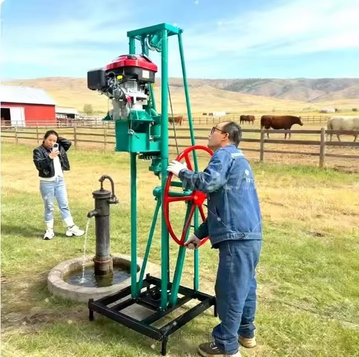 Dolphin Gasoline Water Well Drill Rig 5HP 80m with Gearbox and Pump-Hand Rack Mobility for Agricultural & Livestock Use