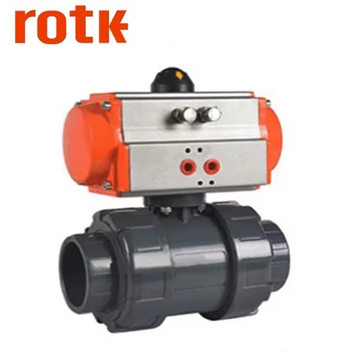 Factory Wholesale Fols Pneumatic Double Union UPVC Two-way Ball Valve for Water OEM DN50-DN200 Operating Temp 10-60C