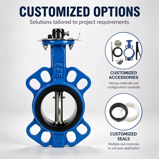 OEM PN16 Ductile Iron Wafer Type Butterfly Valve EPDM Soft Seal Stainless Steel Disc Manual Lever for Industrial Water Supply