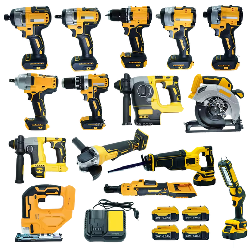 20V Cordless Power Tools Combo Kit 15-Piece All-in-One Set Brushless Impact Drill Wrench Saw for Home Renovation Professional