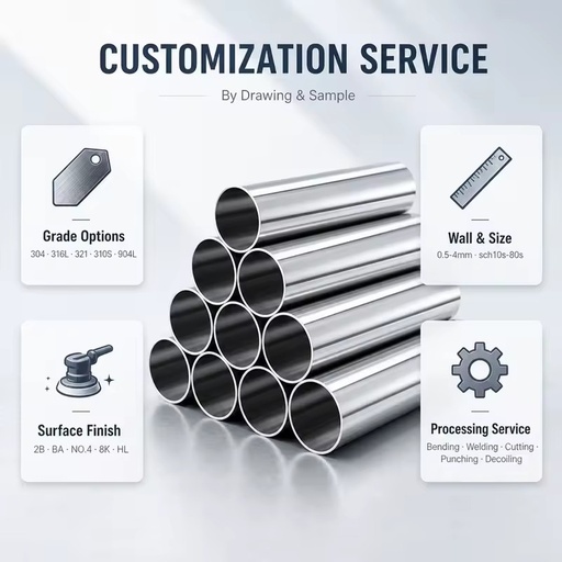 Wholesale Stainless Steel Pipe 201 202 304 316L 310S 321 904L sch10s sch40s sch80s Surface 2B BA NO.4 8K HL Building