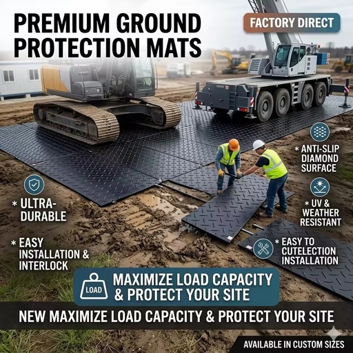 4x8 HDPE Temporary Road Mat for Excavator & Truck-Eco-Friendly Flexible Ground Protection for Construction Mud or Grass Parking