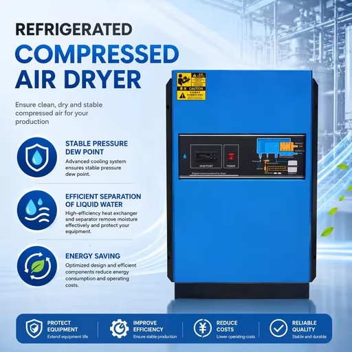 Energy-Saving Refrigerated Compressed Air Dryer Flow Rate 1-110Nm/min Low Power Consumption Low Noise Dew Point Stability