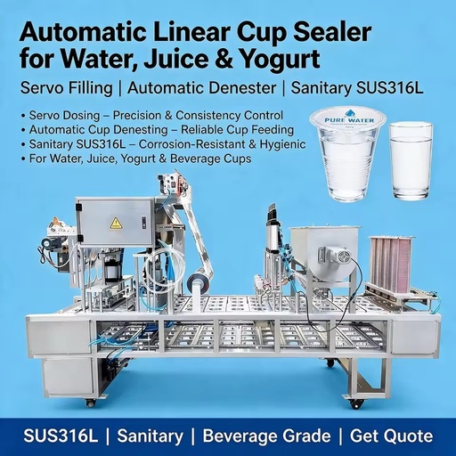 Automatic Linear Sauce Cup Filling and Sealing Machine With High-Viscosity Servo Dosing Anti-Drip Filling and CIP Wash Design