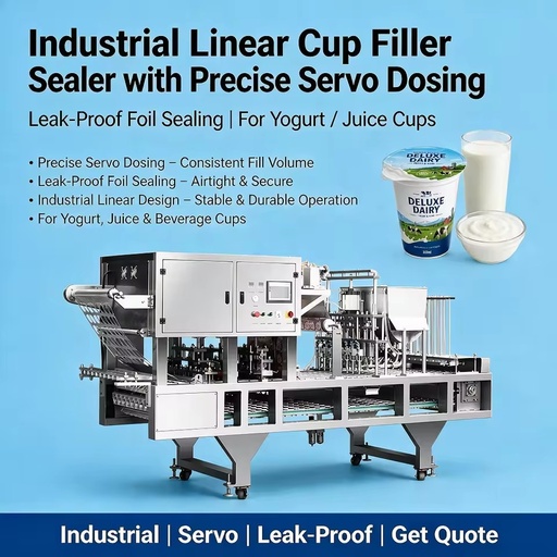 Industrial Automatic Linear Cup Filler Sealer With Precise Servo Dosing Leak-Proof Foil Sealing for Yogurt and Juice Cups
