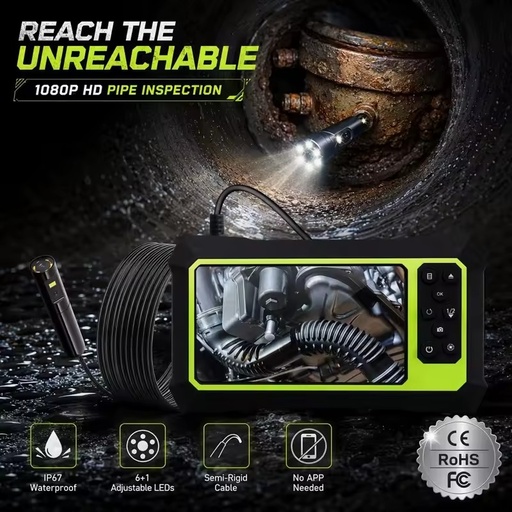 Professional Dual Lens Endoscope Camera 4.3 Inch IPS LCD Screen 10M Semi-Rigid Industrial Borescope for Mechanical Inspection