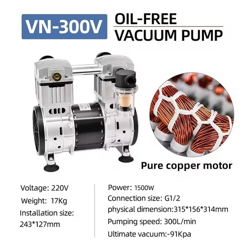 Oil Free Vacuum Pump VN 300V with Integrated Filter and Air Receiver Tank for Stable Pressure and Automatic Start Stop Operation