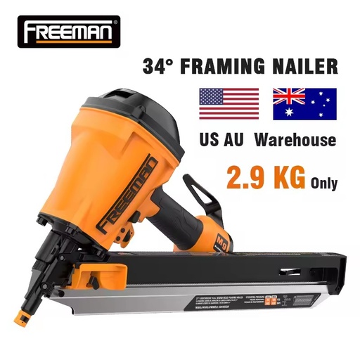 Freeman FM3483 Industrial Heavy Duty Pneumatic 34 Degree 3 1/4 Inch Clipped Head Nail Gun Adjustable Depth 95-Piece Magazine