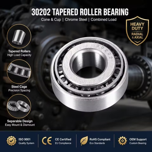 30202 Tapered Roller 15x35x11.75mm P5 GCr15 Steel High Precision Motorcycle Drive Shaft Agricultural Machinery