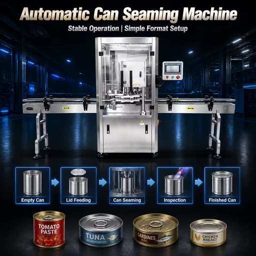 Automatic Can Sealer Seaming Machine for Tin Aluminum Cans 30-40 Cans/Min Food Beverage No-Can No-Lid Safety Protection