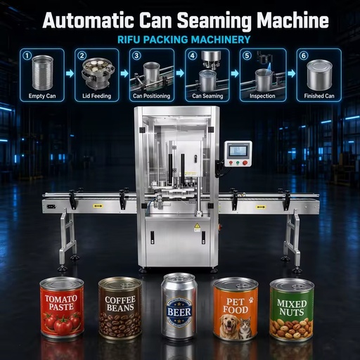 Automatic Can Seaming Machine for Food Beverage Coffee Nuts Tin Aluminum Cans 30-40 Cans/Min No-Can No-Lid Protection