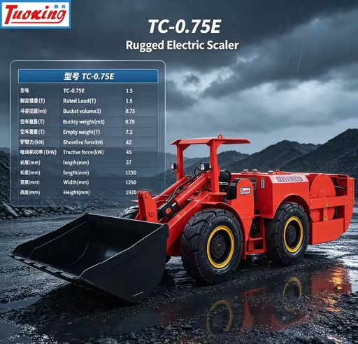 Tuoxing TC-0.75E Battery Electric Scooptram 0.75m Bucket Volume Energy Saving 50% Ventilation Reduction for Underground Mining