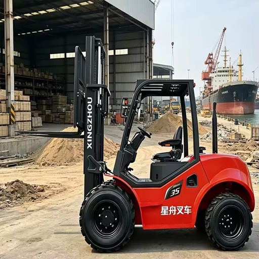 3.5 Ton Rough Terrain 4x4 Diesel Forklift with Three Stage Mast and Solid Tires for Muddy Road Outdoor Construction