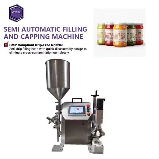 Semi Automatic PLC Controlled Glass Bottles Chili Tomato Sauce Filling Capping Machine Rotor Pump Anti-Drip Quick-Clean