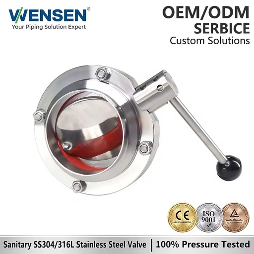 Wensen 304SS 316L Stainless Steel Sanitary Butterfly Valve Clamp Welding Quick Thread Sanitary Butterfly Valve
