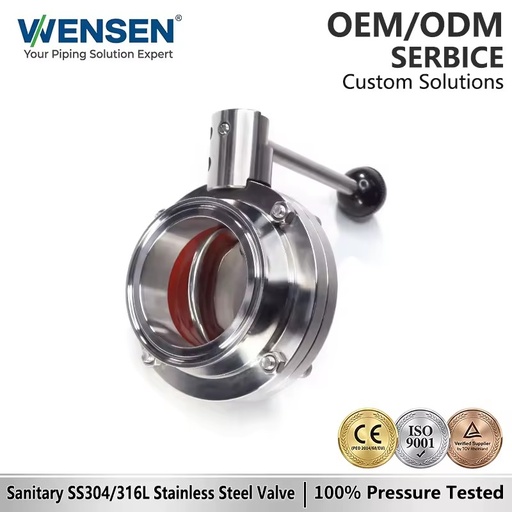 Wensen 304/316 Stainless Steel Sanitary Manual Tri-Clamp Butterfly Valve