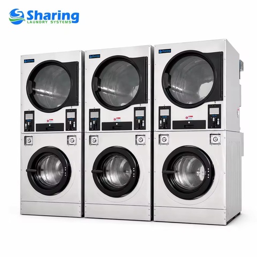 Complete Commercial Laundry Equipment Stacked Washer Dryer System with Automatic Washing and Drying Functions