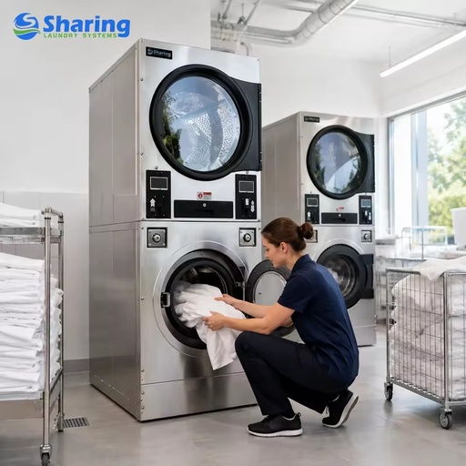 Industrial Laundry Machine Stacked Washer and Dryer Commercial Washing Equipment with Compact Design