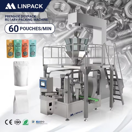 LINPACK Fully Automatic High Speed Rotary Hardware Zipper Pouch Packaging Machines with Multi-head Feeder