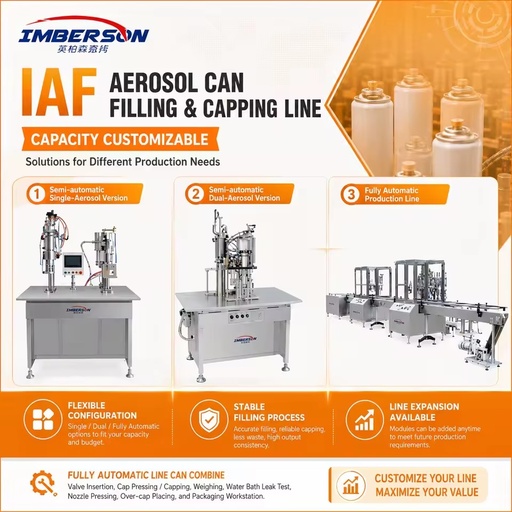 Semi Automatic and Fully Automatic Aerosol Can BOV Filling Valve Crimping Propellant Charging Leak Test Packaging Line