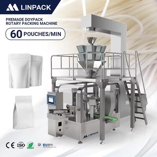 LINPACK Fully Automatic Premade Bag Packaging System Large Rotary Premade Pouch Packing Machine for Noodles