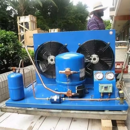 Energy Saving Air Cooled Condensing Unit for Refrigeration with Semi-hermetic Piston Compressor Copper Pipe Condenser Pump Motor