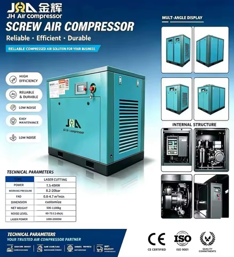 Stationary Oil Injected Screw Air Compressor Fixed Speed 15KW 20HP 3 Phase Industrial Air Compressor