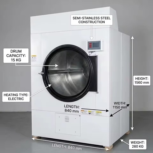 15kg Industrial Tumble Dryer Stainless Steel Drum Commercial Laundry Clothes Drying Machine Electric Gas
