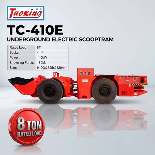 Underground Mining 4m Scooptram LHD TuoXing TC-410E 8 Ton Electric Energy Saving 110kW 4m Bucket 220kN Shoveling Force New