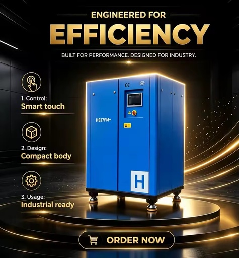 Hardbo Factory Class 1 Energy Efficiency Horizontal Two-Stage PM VSD Screw Air Compressor, Industrial Air Supply Equipment