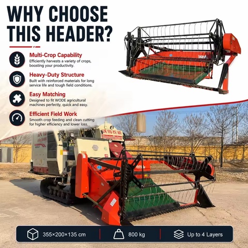 Universal Multi-purpose Reaper Header 2200-3200mm Cutting Width Crop Harvest Header For Rice Wheat Alfalfa Harvesting