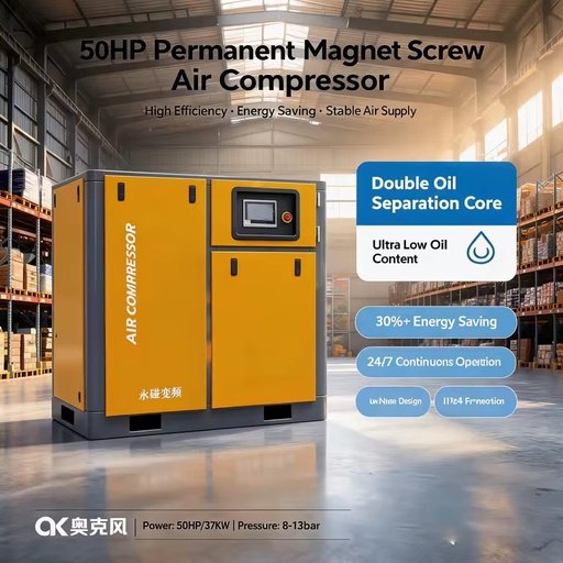 10 20 30 50HP 7.5 15 22 37kW PM VFD Screw Air Compressor Engine 30%+ Energy Saving IP54 Low Oil Industrial 380V Air Cooled