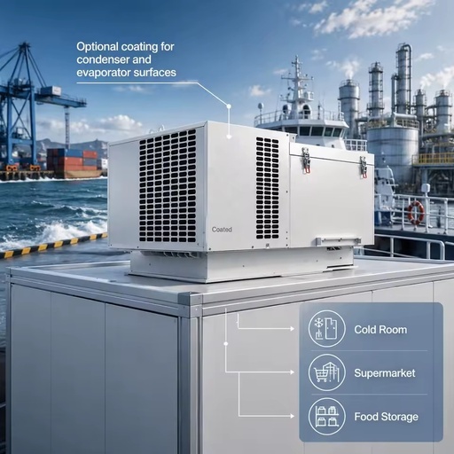 High Efficiency 1HP 220-240V 50Hz R404A 923w Cooling Capacity Monoblock Condensing Unit with Motor and Hot Gas Defrost