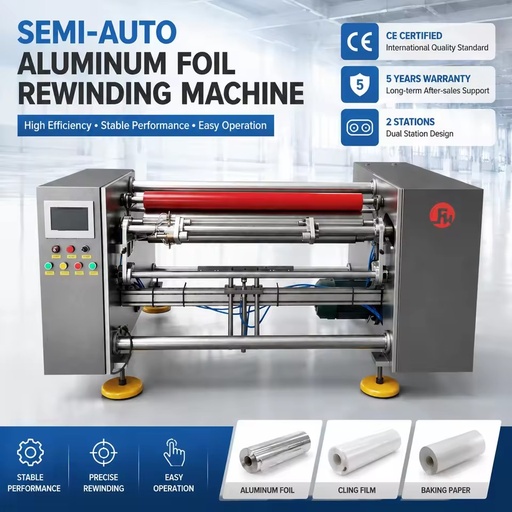 Dual Shaft Rewinder Aluminum Foil Roll Making Machine for Large Roll 500m Foil Production